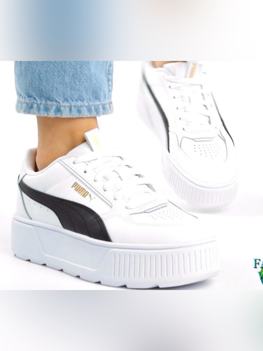 Puma Women’s White Leather Platform Sneakers with Black Formstrip